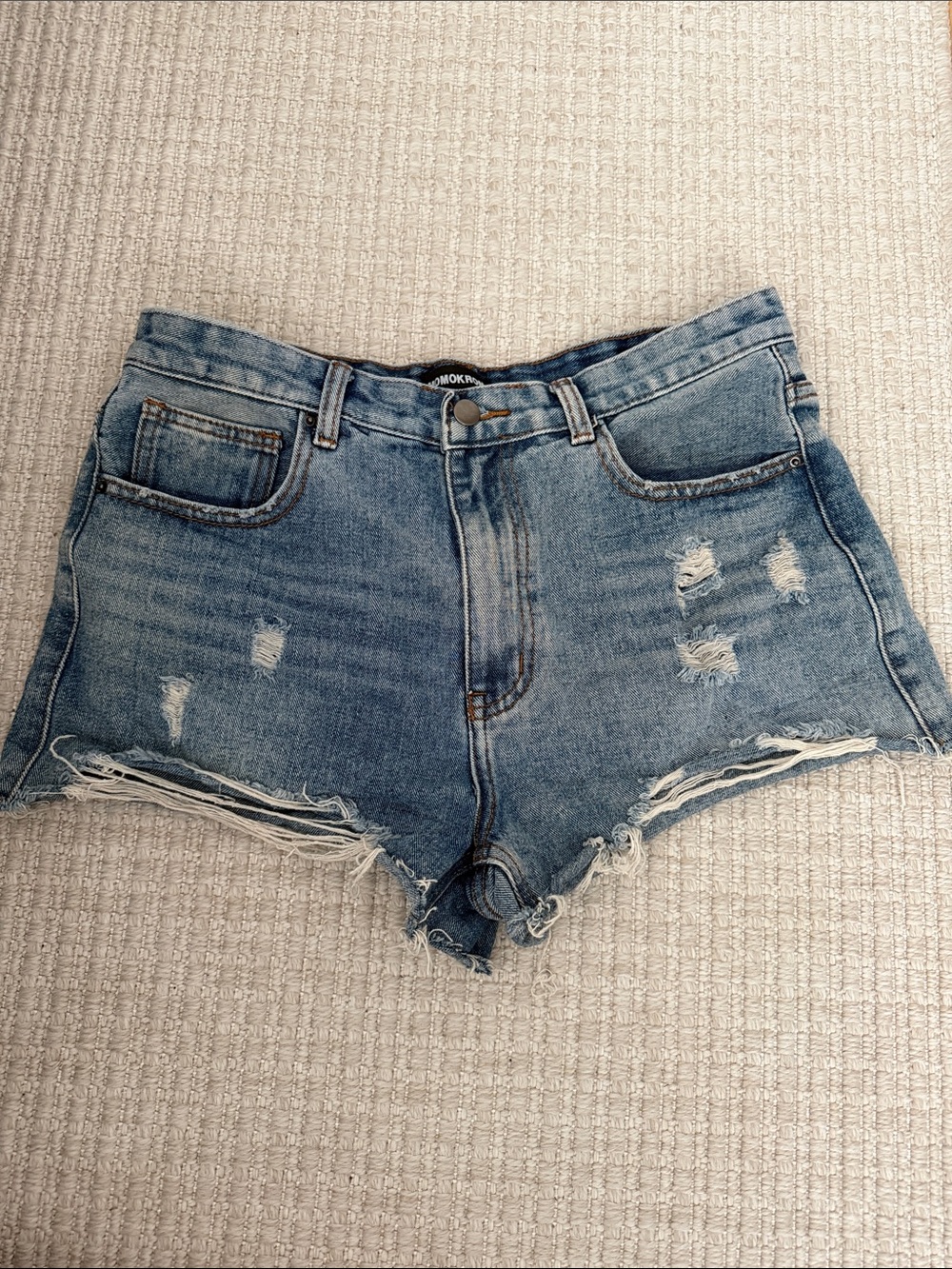 Distressed Light Blue High-Rise Denim Jean Shorts